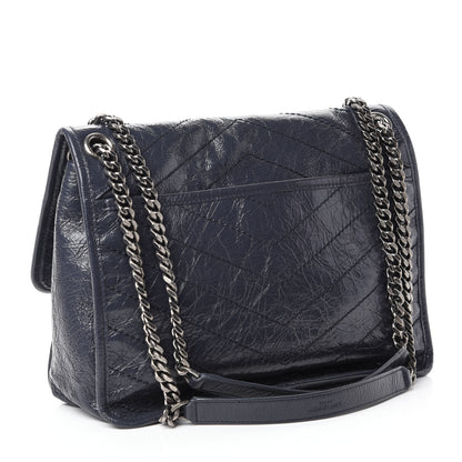 Saint Laurent Crinkled Calfskin Matelasse Monogram Medium Niki Chain Satchel Deep Marine 3 of 12