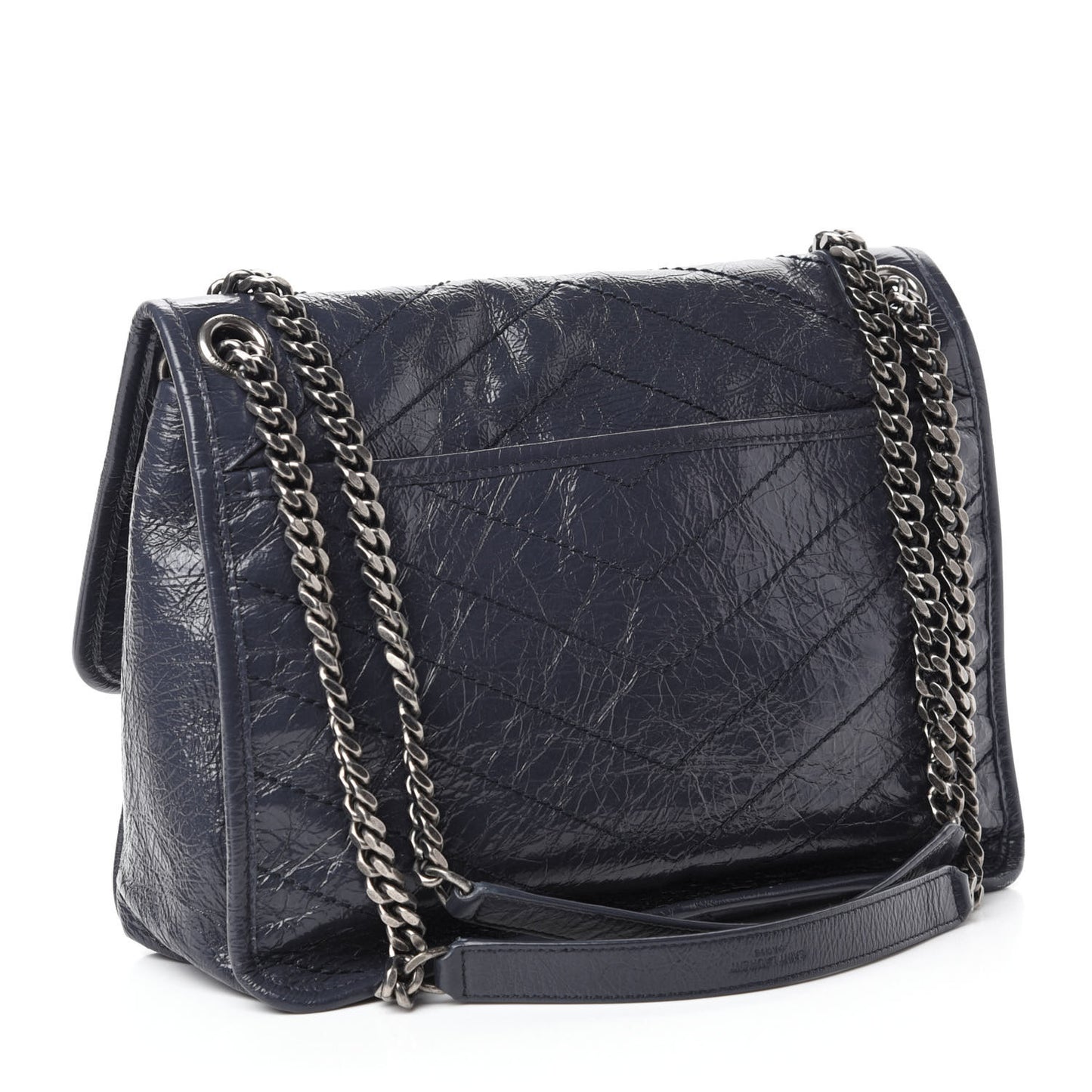 Crinkled Calfskin Matelasse Monogram Medium Niki Chain Satchel Deep Marine