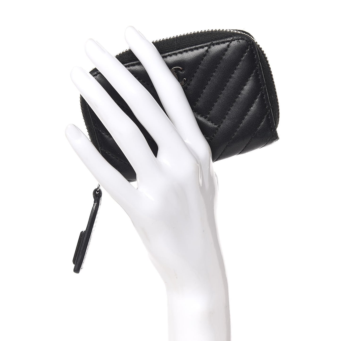 Lambskin Quilted Crossing Zip Around Coin Purse Black