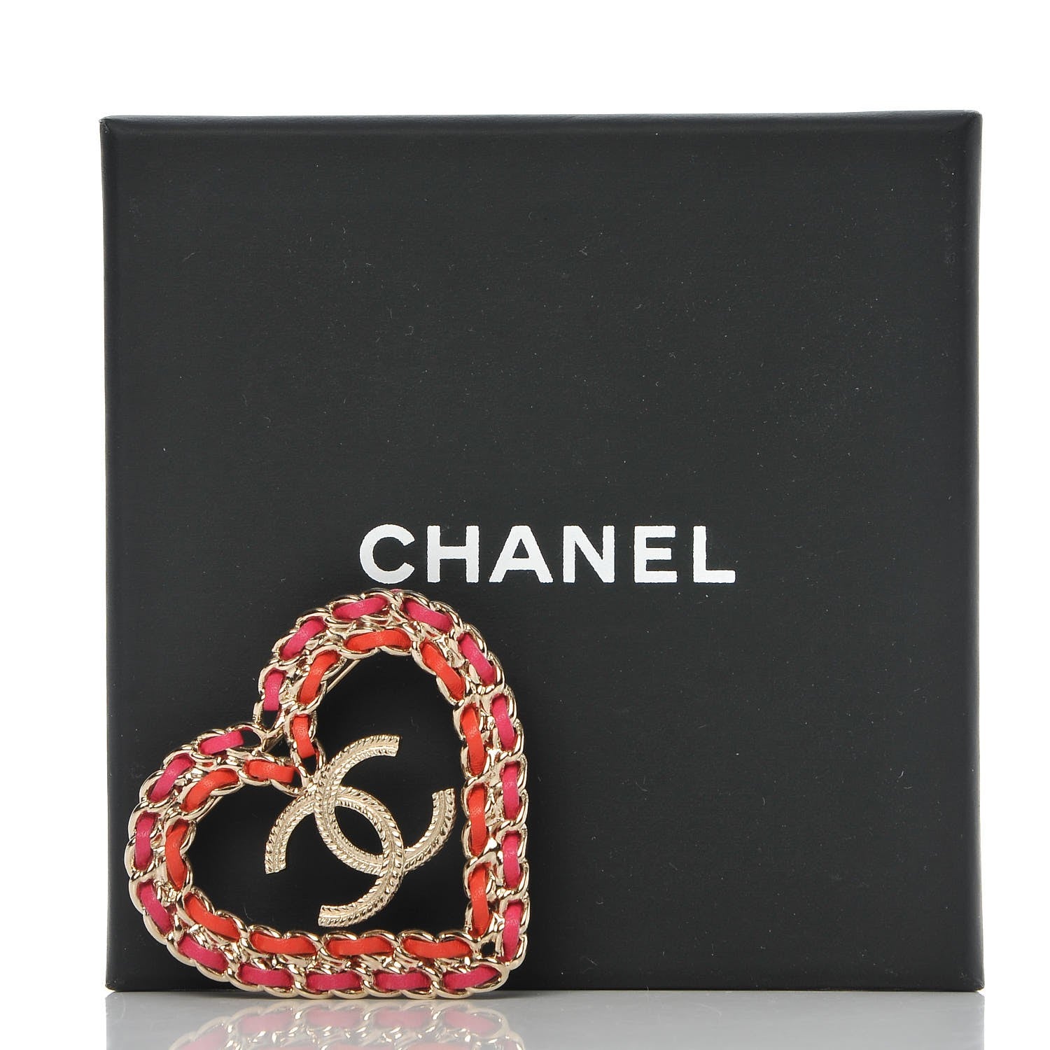 Chanel Metal Calfskin Braided Heart CC Brooch Pink Red Gold 5 of 5