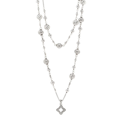 David Yurman Sterling Silver Diamond Hammered Quatrefoil Long Necklace 1 of 4