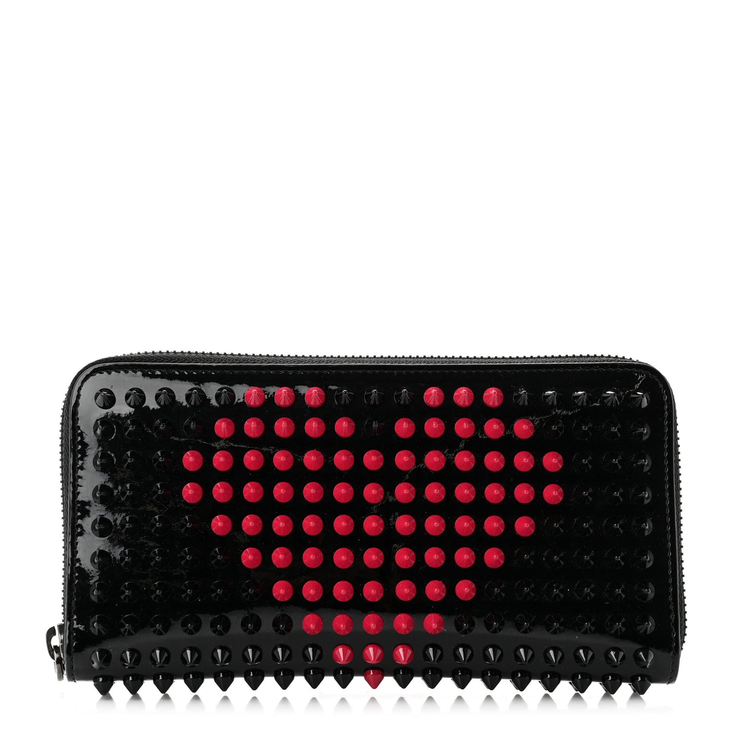 Patent Panettone Spiked Valentines Zip Around Wallet Black Fuchsia