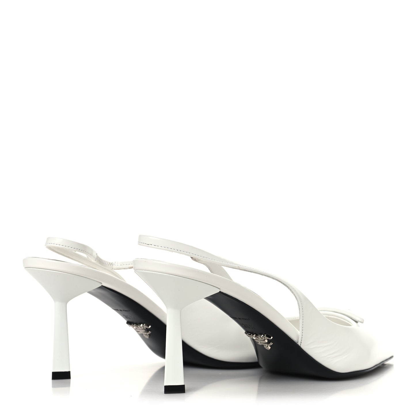 Calfskin Triangle Logo Pointed Toe 75mm Slingback Pumps 38.5 White