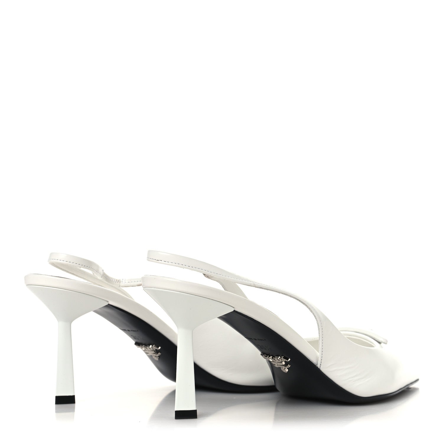Prada Calfskin Triangle Logo Pointed Toe 75mm Slingback Pumps 38.5 White 5 of 9