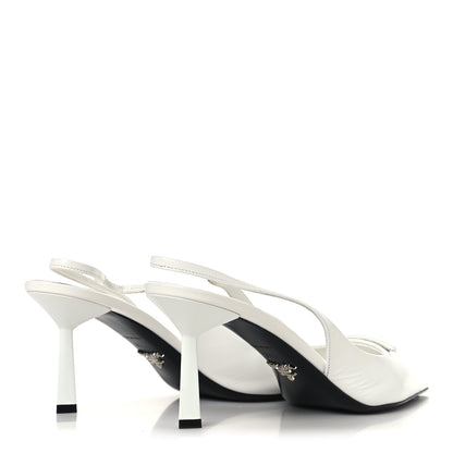 Prada Calfskin Triangle Logo Pointed Toe 75mm Slingback Pumps 38.5 White 5 of 9