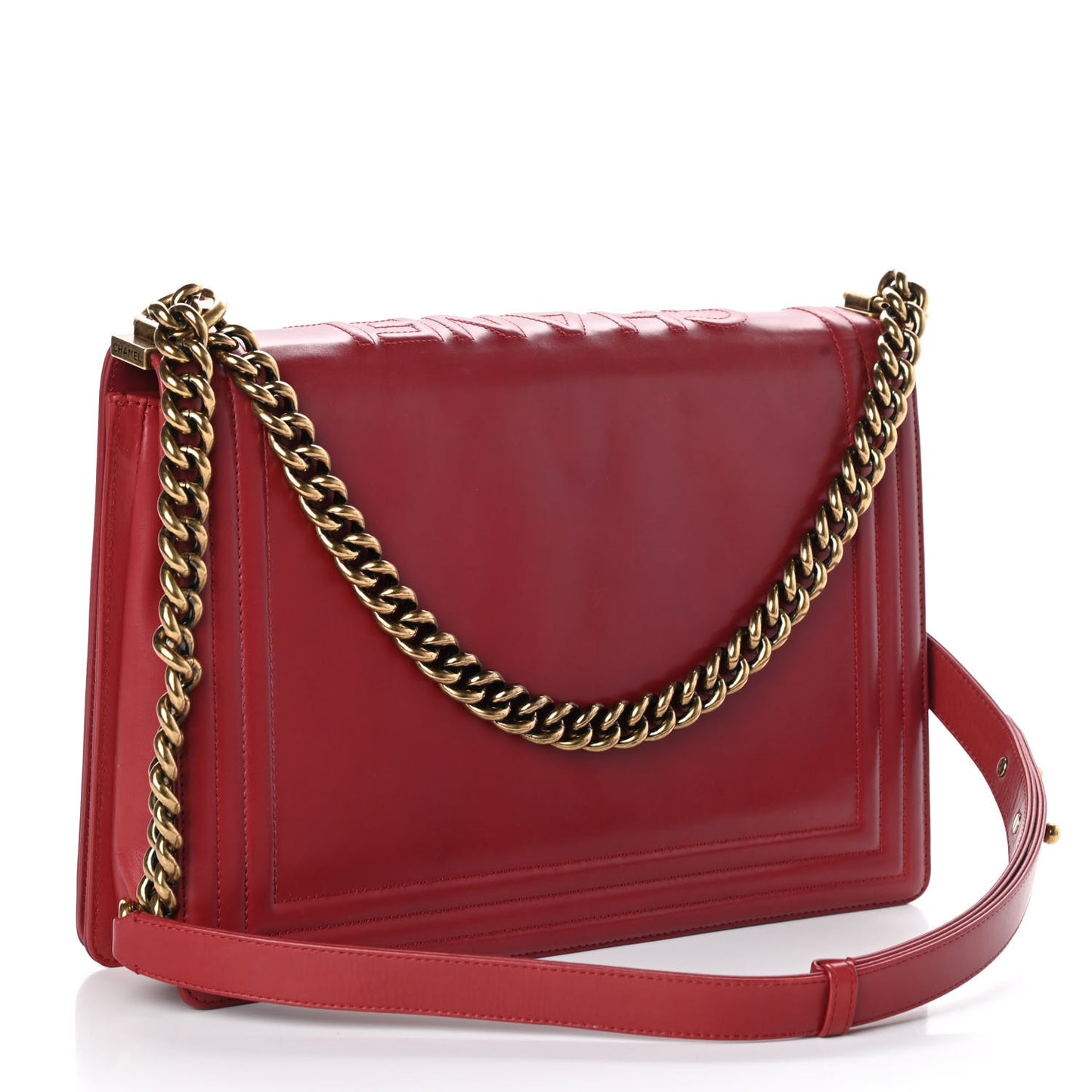 Glazed Calfskin Large Boy Flap Red