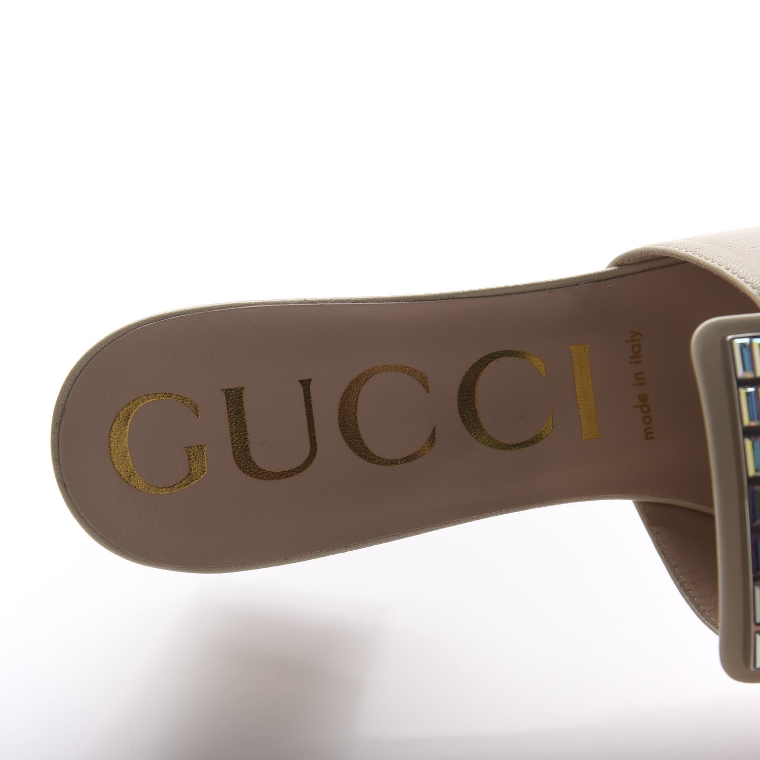 Gucci Malaga Kid Crystal Square G Madelyn Mules 39.5 Vintage White 7 of 9