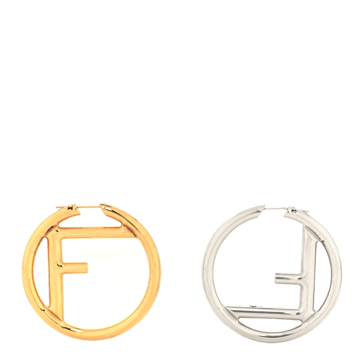 Fendi Metal FF Hoop Earrings Gold Silver 1 of 4