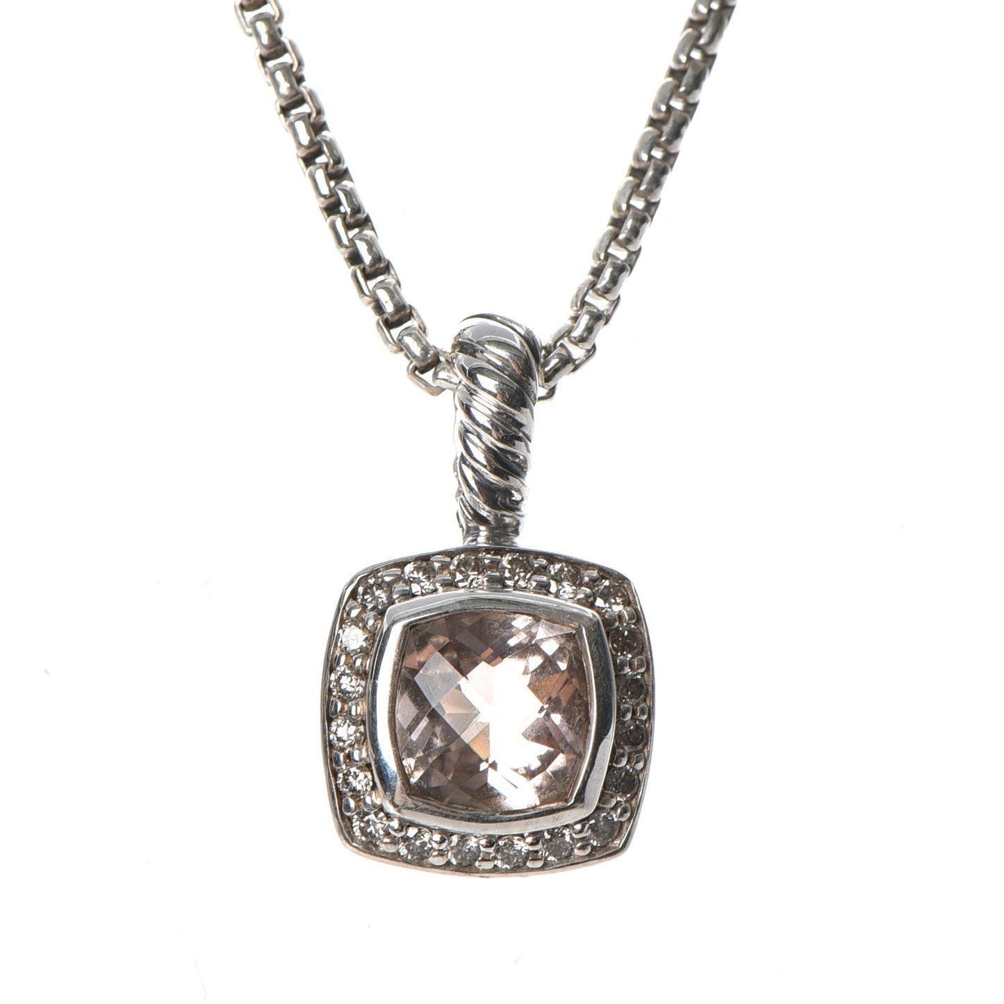 Sterling Silver Diamond Morganite 7mm Petite Albion Pendant Necklace
