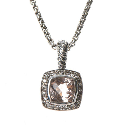 David Yurman Sterling Silver Diamond Morganite 7mm Petite Albion Pendant Necklace 4 of 6