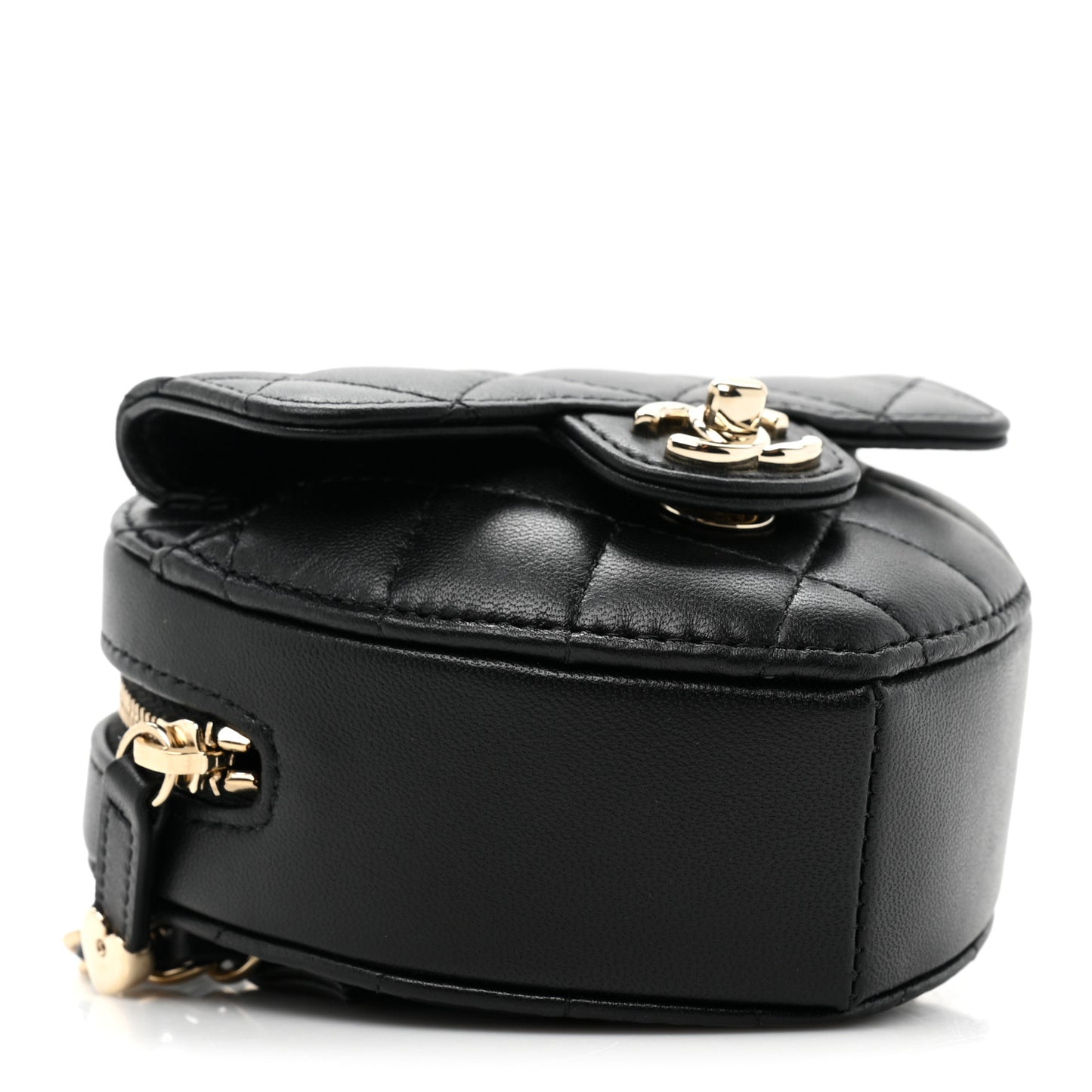 Lambskin Quilted CC In Love Heart Waist Belt Bag With Chain Black
