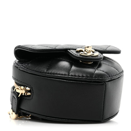 Chanel Lambskin Quilted CC In Love Heart Waist Belt Bag With Chain Black 4 of 9