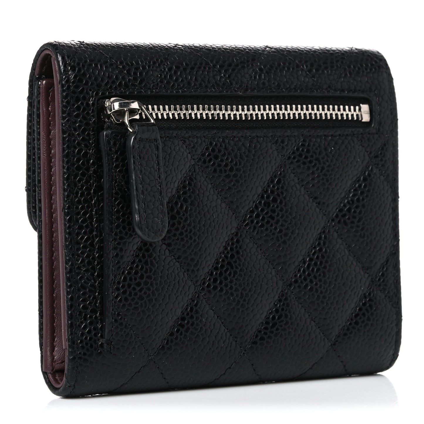 Caviar Quilted Compact Flap Wallet Black