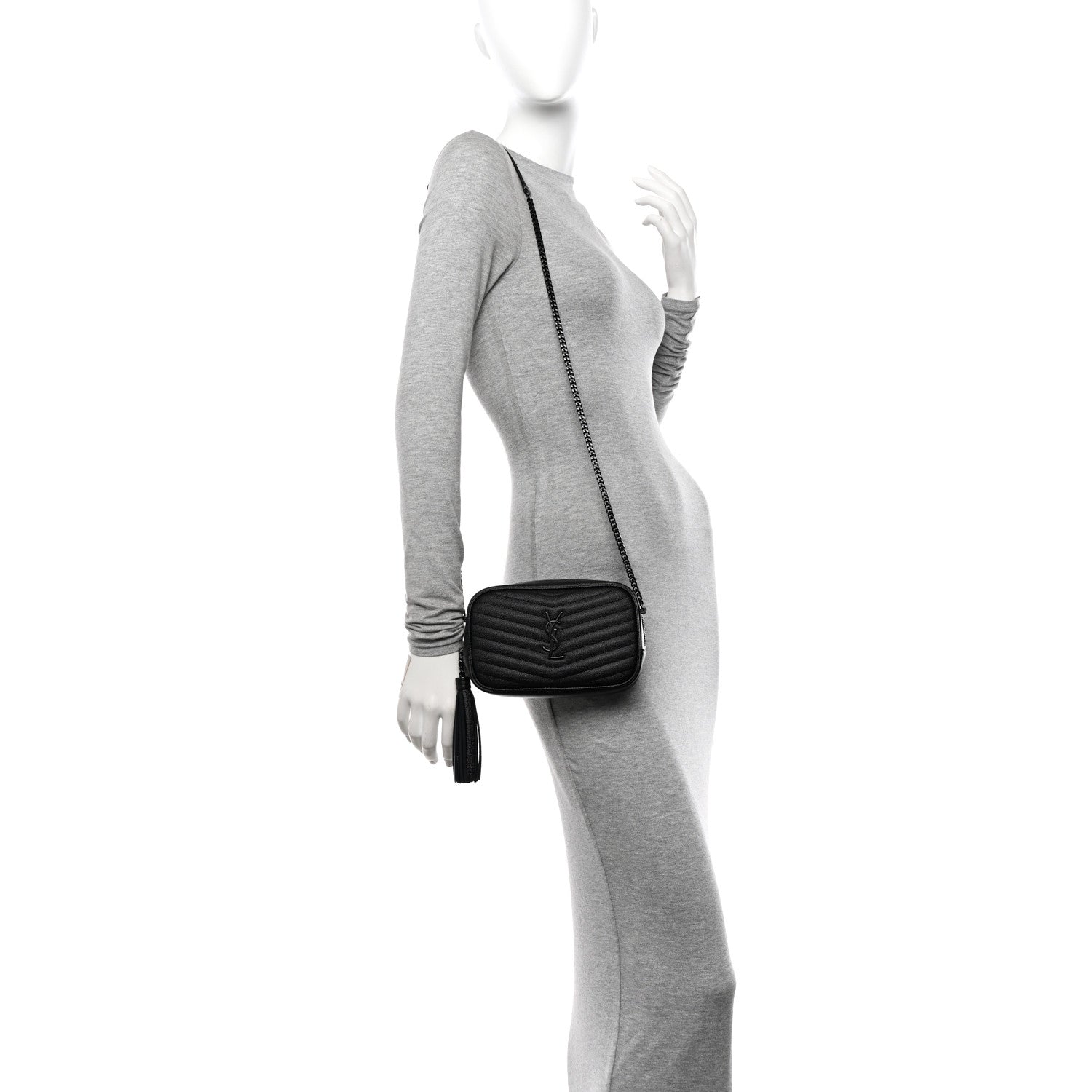 Saint Laurent Grain De Poudre Matelasse Monochrome Monogram Mini Lou Camera Bag Black 2 of 11