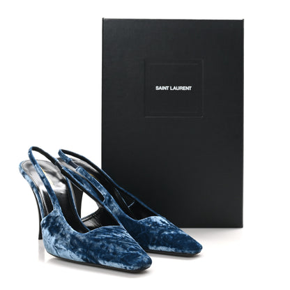 Saint Laurent Velluto Mastrop Tom 90 Dream Slingback Pumps 40 Denim 10 of 10