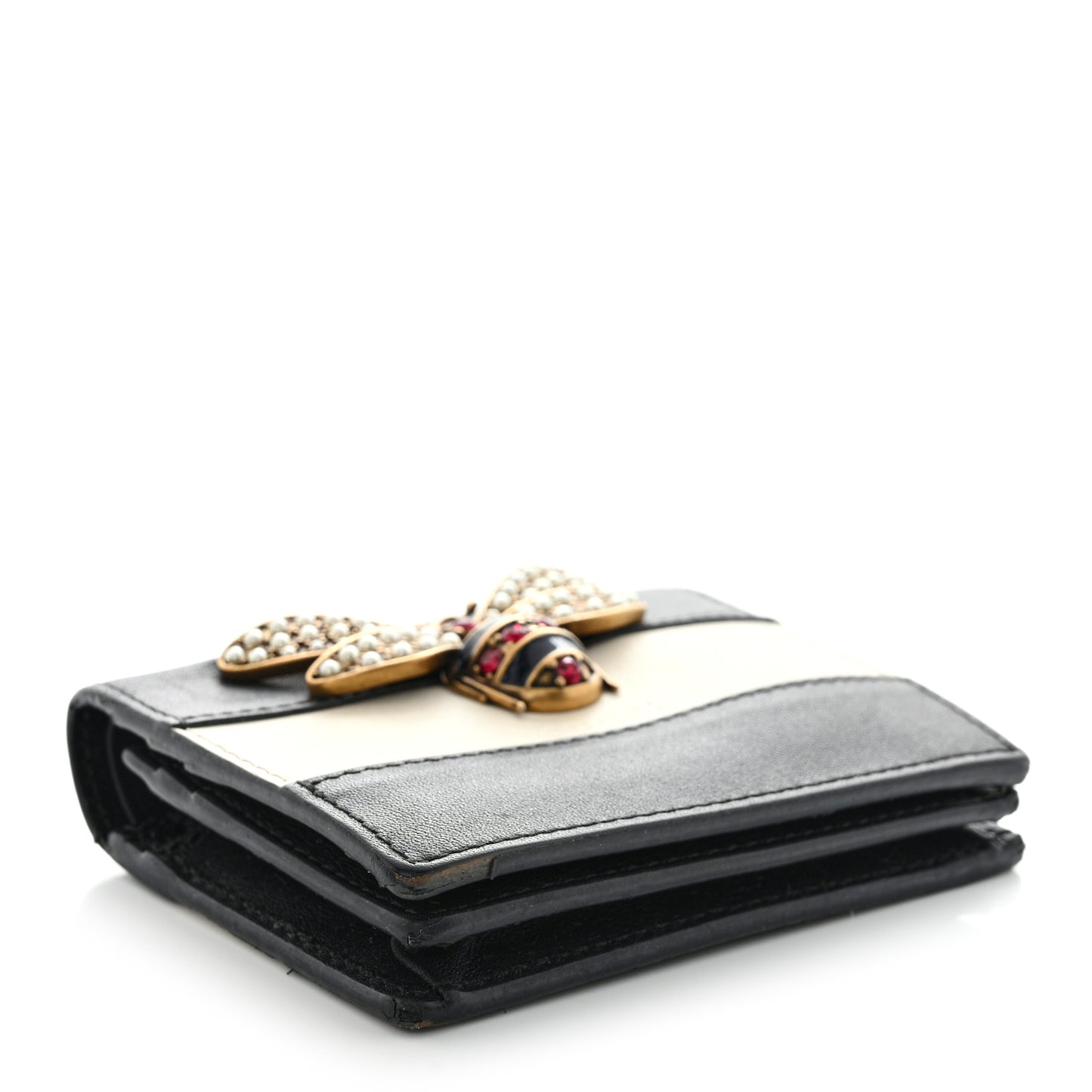 Calfskin Queen Margaret Card Case Wallet Black Mystic White