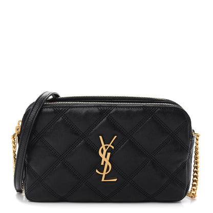 Saint Laurent Grained Lambskin Quilted Mini Becky Double Zip Bag Black 1 of 12