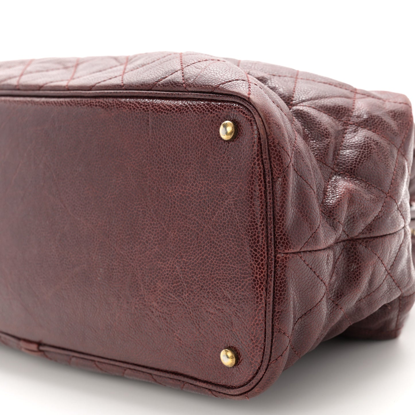 Glazed Caviar Quilted Small Shiva Tote Burgundy