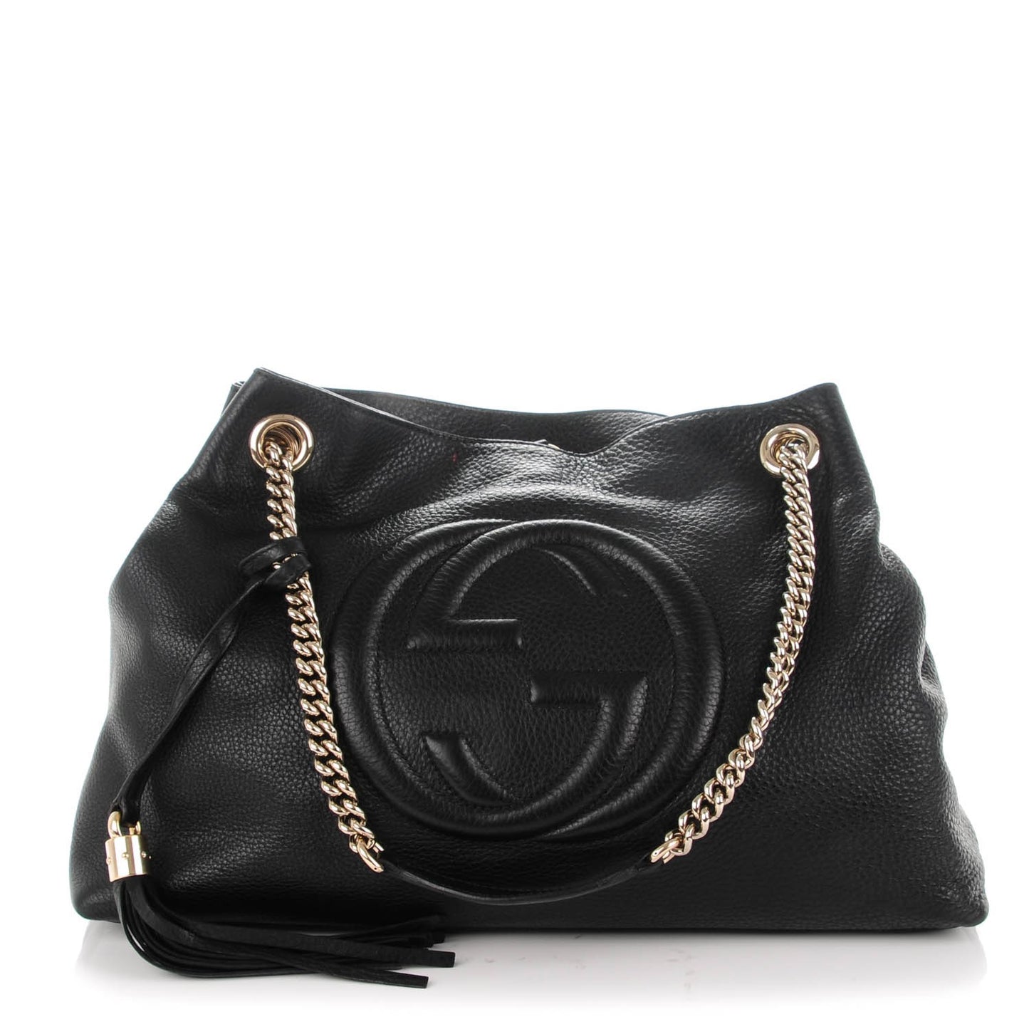 Pebbled Calfskin Medium Soho Chain Shoulder Bag Black