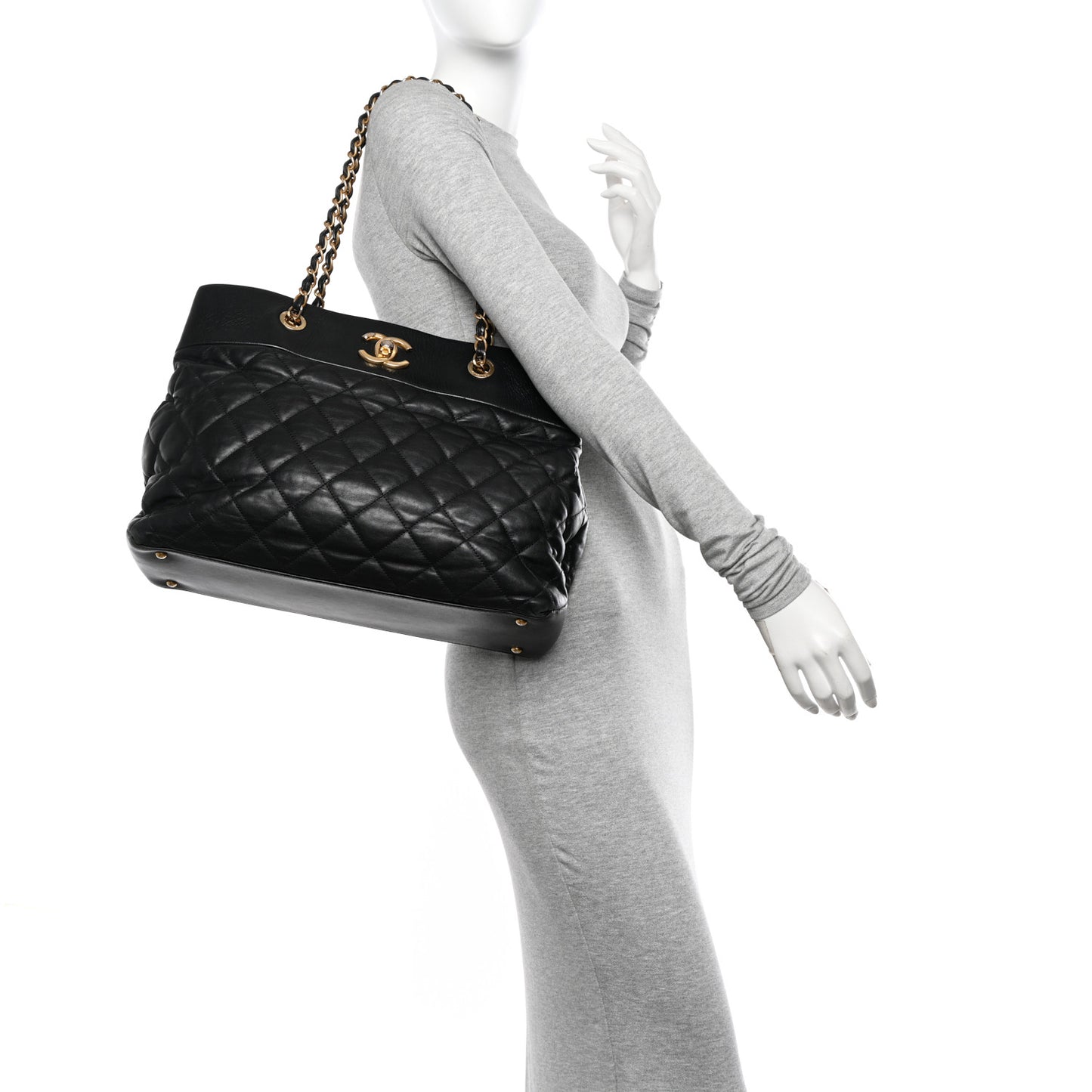 Calfskin Quilted Large Soft Elegance Tote Black