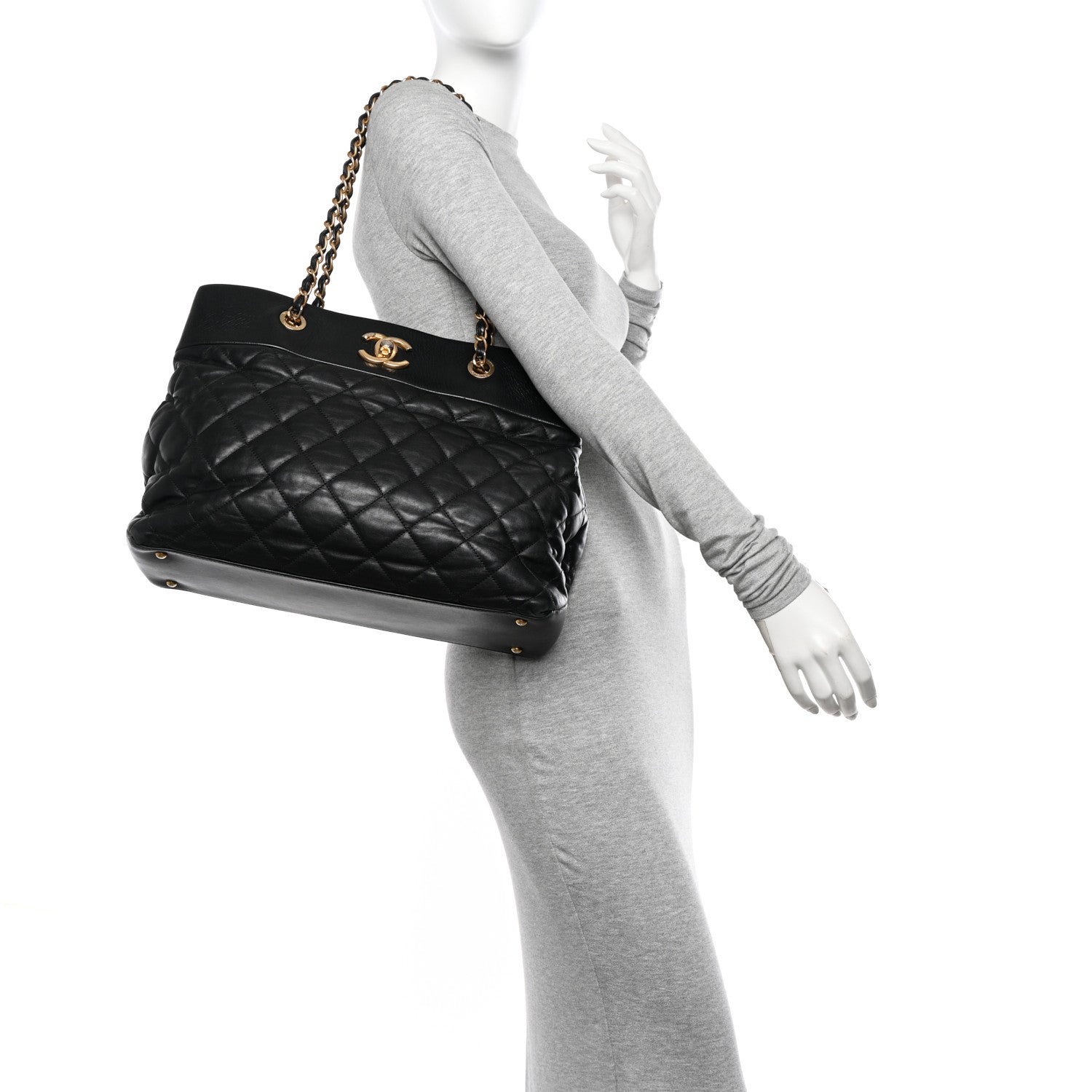 Chanel Calfskin Quilted Large Soft Elegance Tote Black 2 of 11