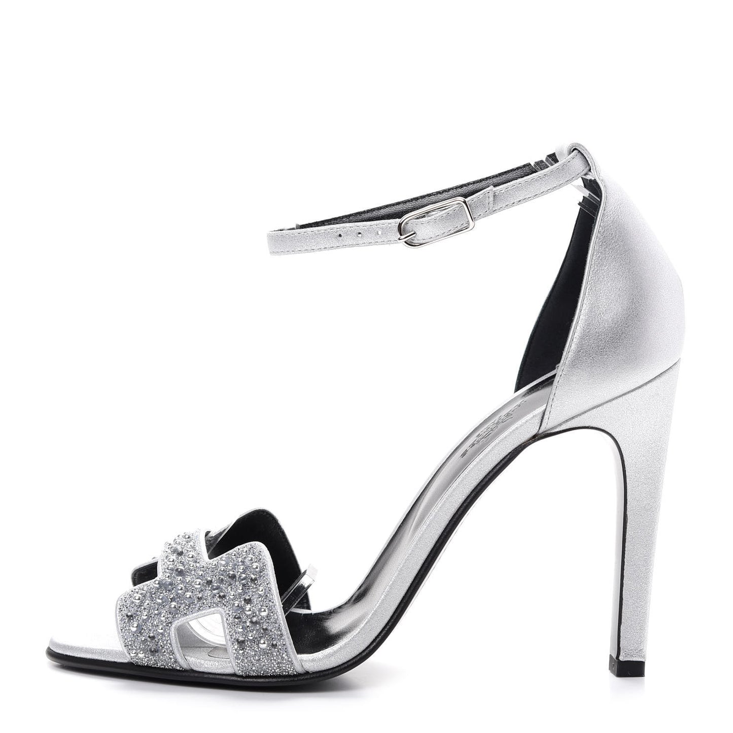 Suede Goatskin Crystal Premiere 105 Sandals 39 Gris Argente