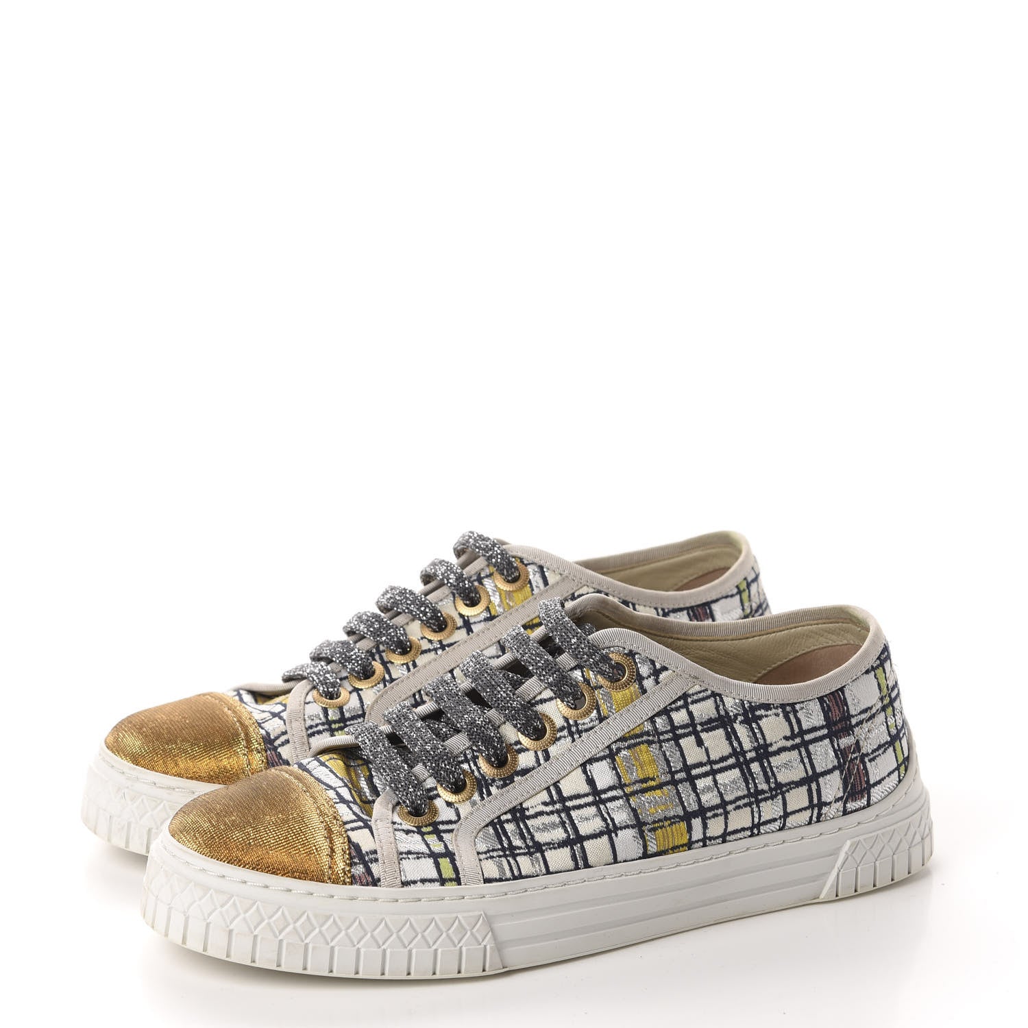 Chanel Metallic Tweed Low Top Sneakers 35 Ecru Black Yellow Gold 3 of 9