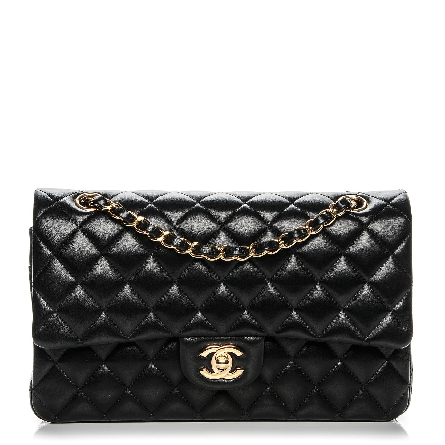Lambskin Quilted Medium Double Flap Black