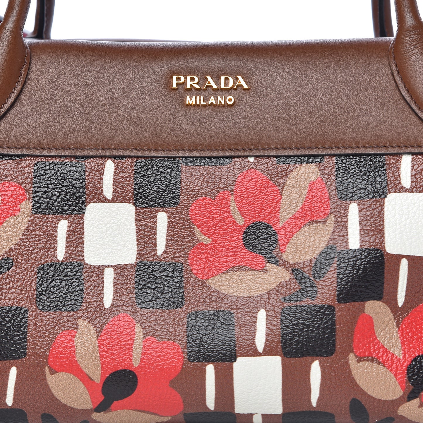 Goatskin Floral Print Bibliotheque Top Handle Tabacco