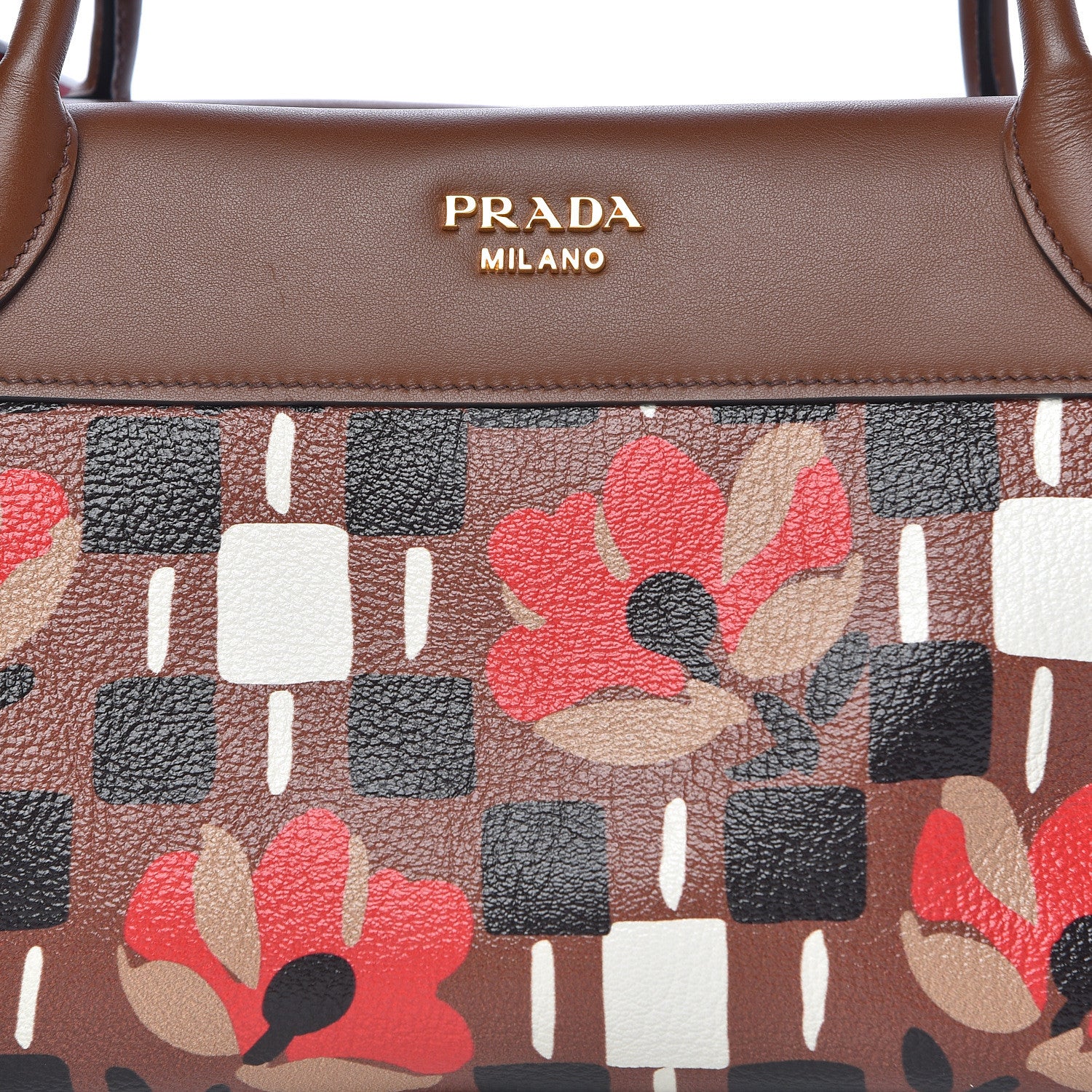 Prada Goatskin Floral Print Bibliotheque Top Handle Tabacco 9 of 9