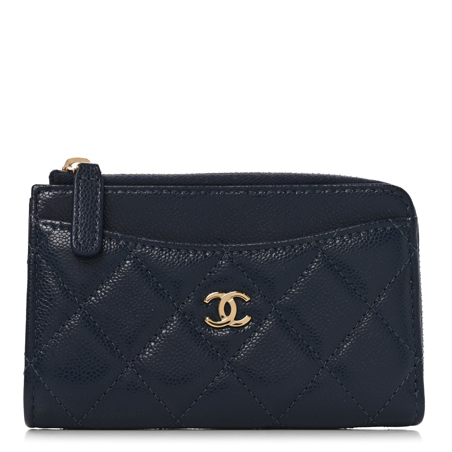 Caviar Quilted CC Zip Around Card Holder Navy
