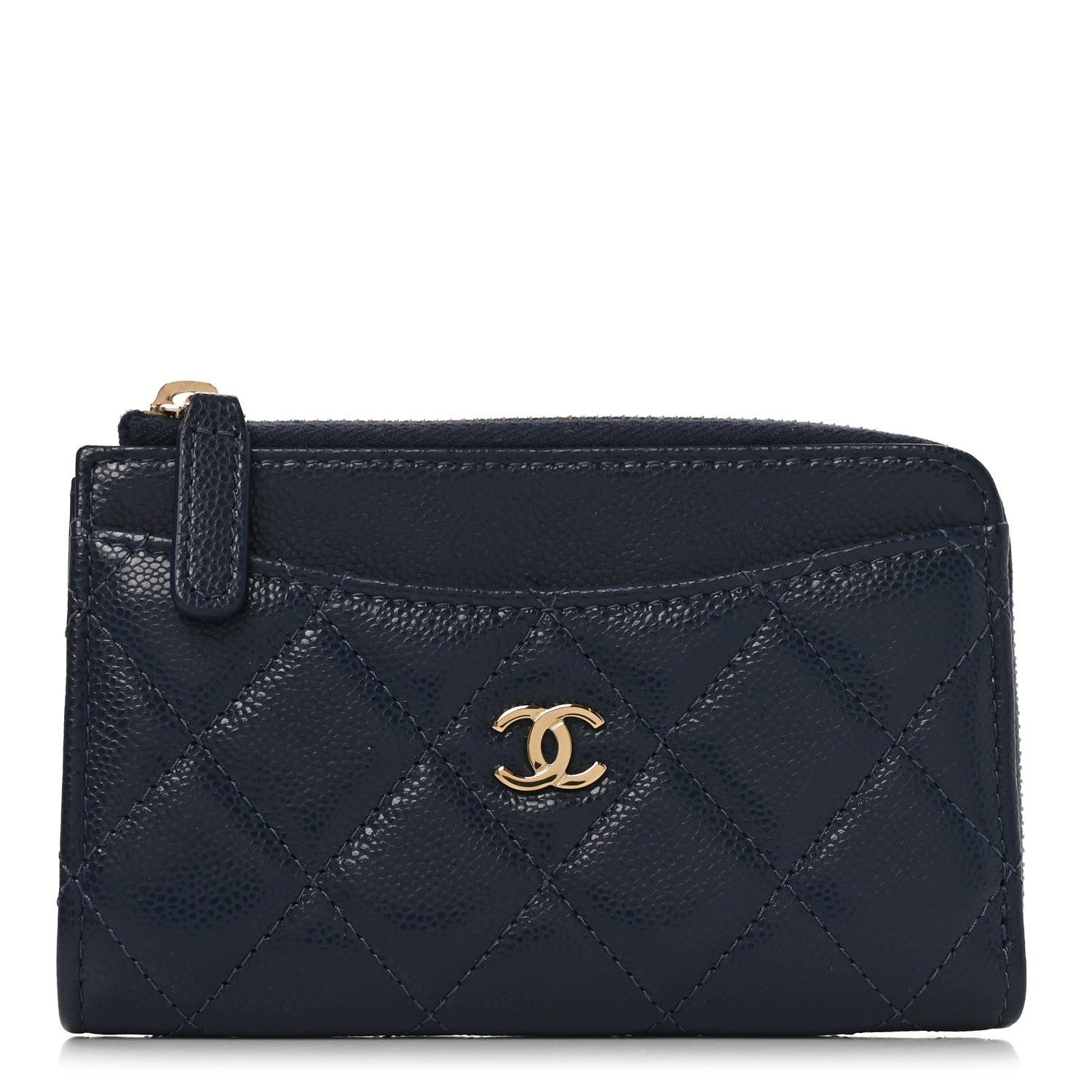Chanel Caviar Quilted CC Zip Around Card Holder Navy 1 of 8