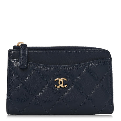 Chanel Caviar Quilted CC Zip Around Card Holder Navy 1 of 8