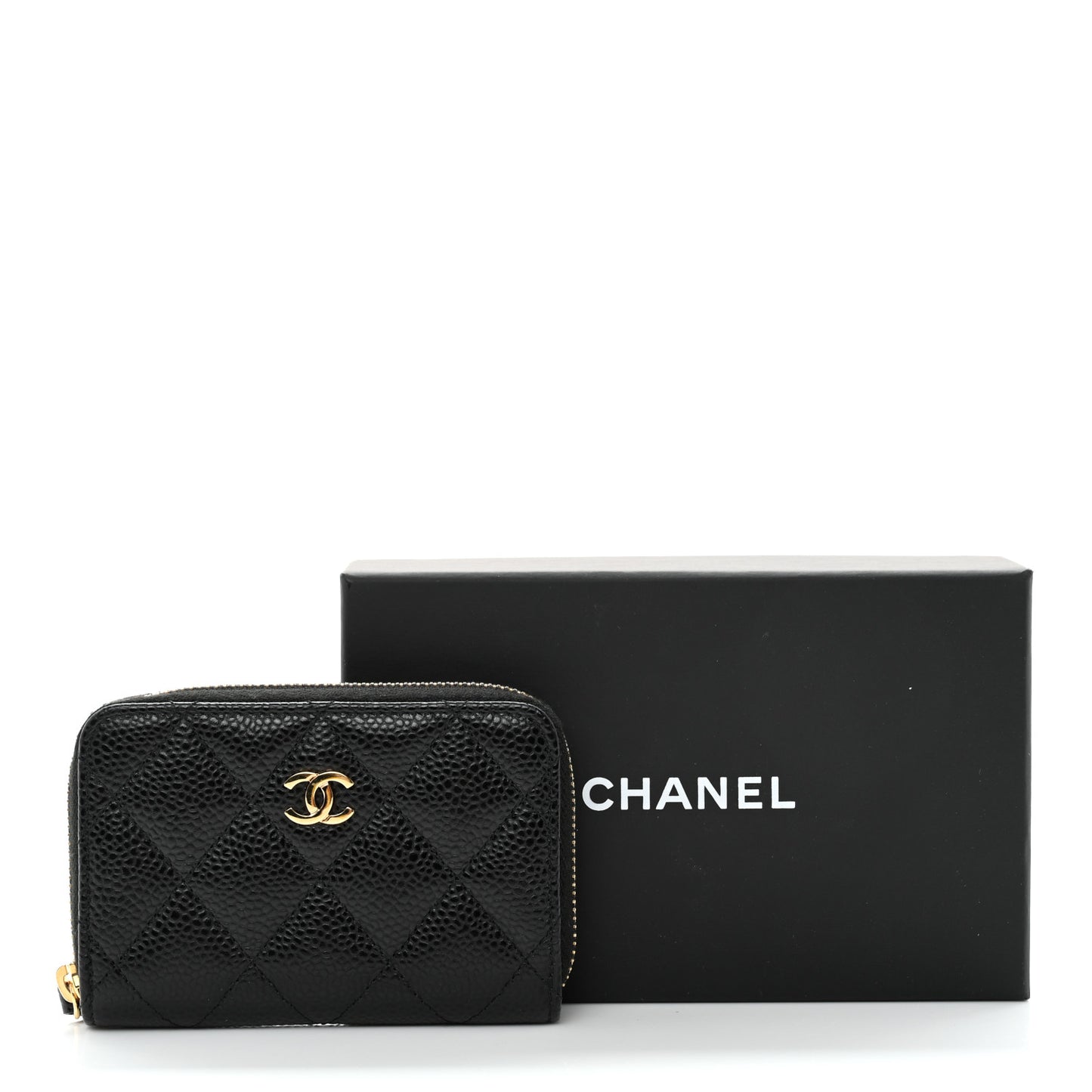 Caviar Quilted Zip Coin Purse Black