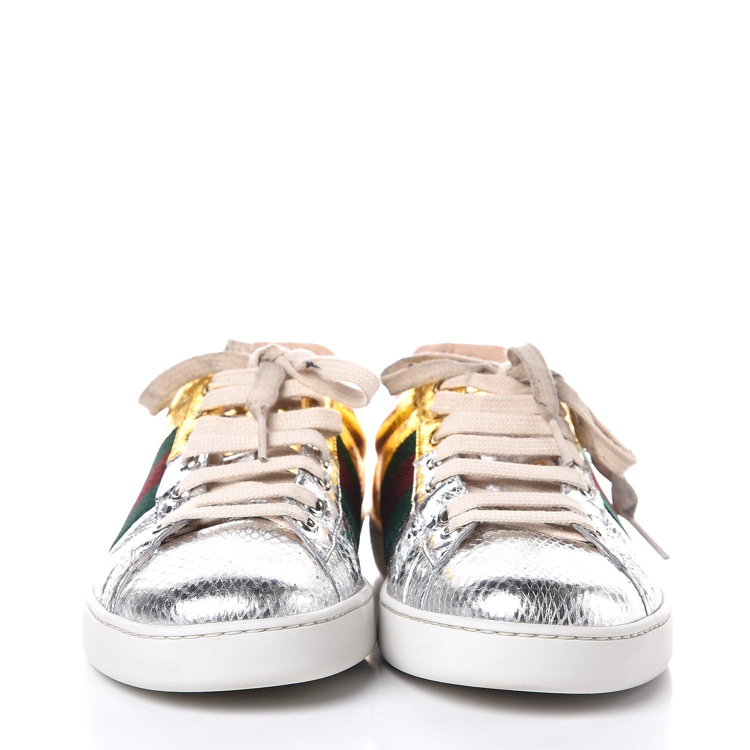 Gucci Metallic Ayers Web New Ace Sneakers 8 Gold Silver 2 of 15