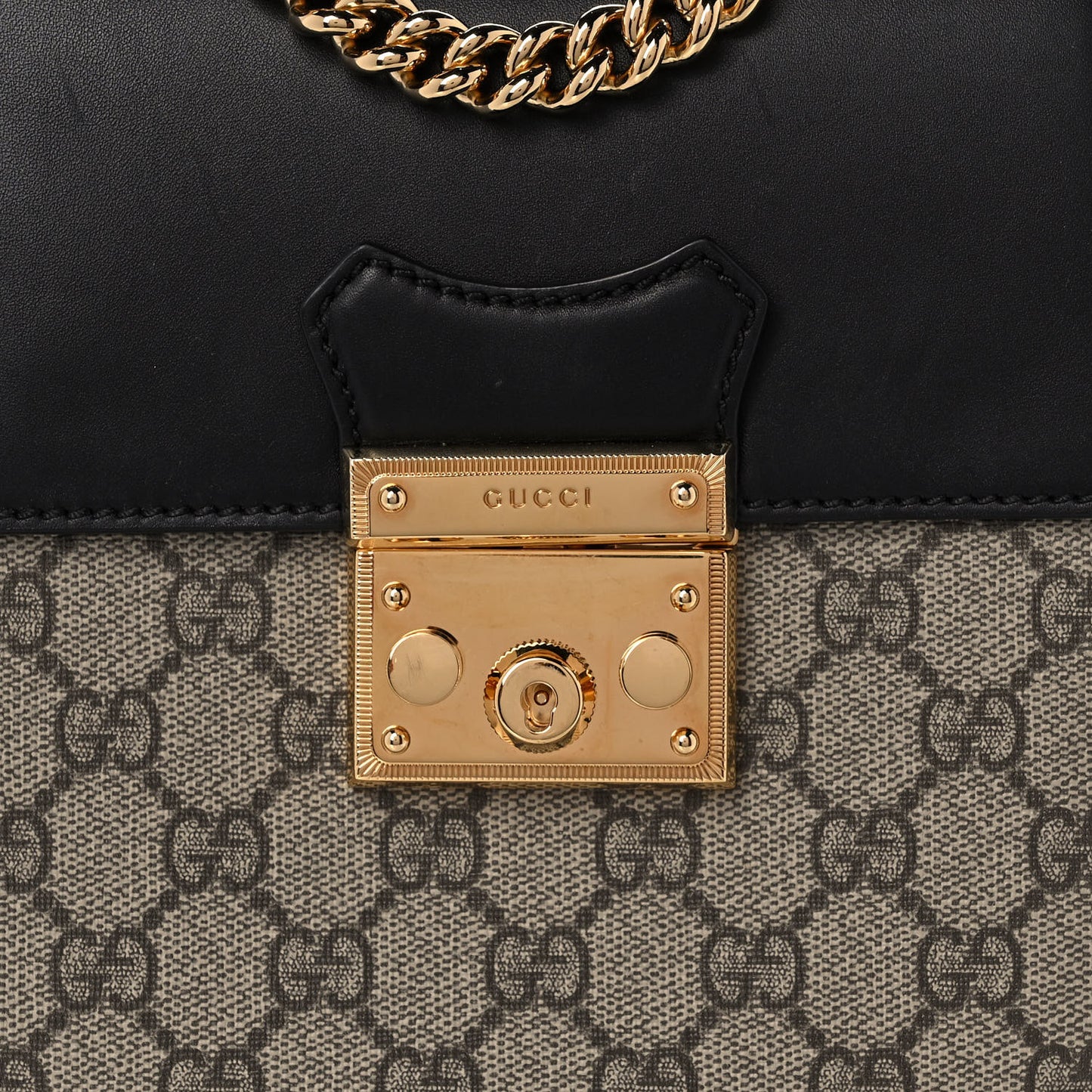 GG Supreme Monogram Calfskin Padlock Backpack Beige Cuir Black