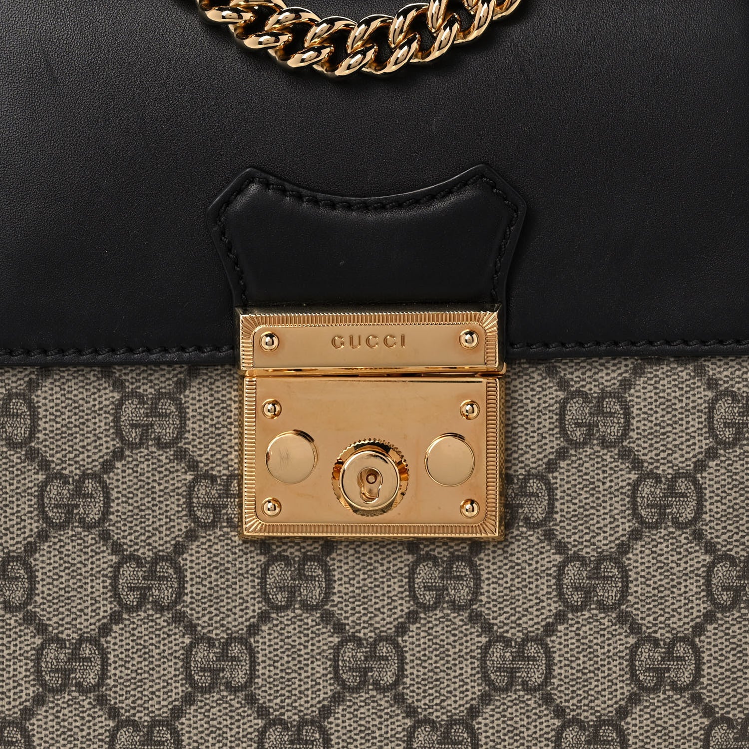 Gucci GG Supreme Monogram Calfskin Padlock Backpack Beige Cuir Black 9 of 13