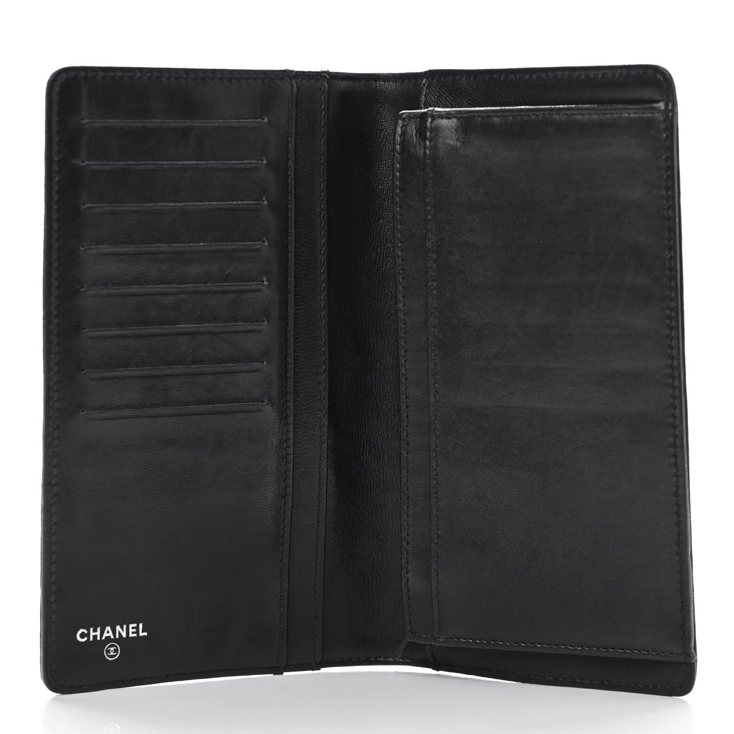Lambskin Camellia Embossed Yen Wallet Black