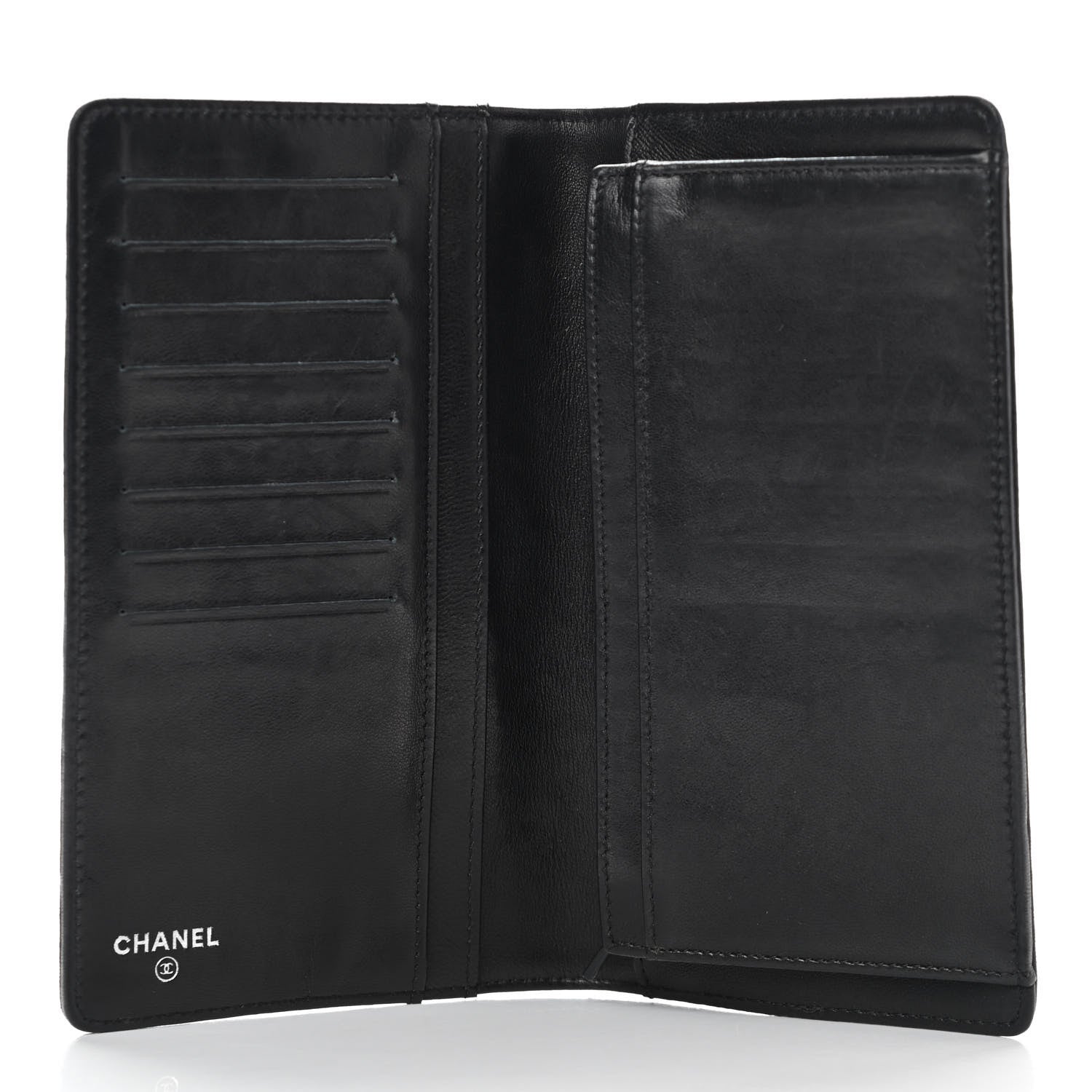 Chanel Lambskin Camellia Embossed Yen Wallet Black 5 of 11