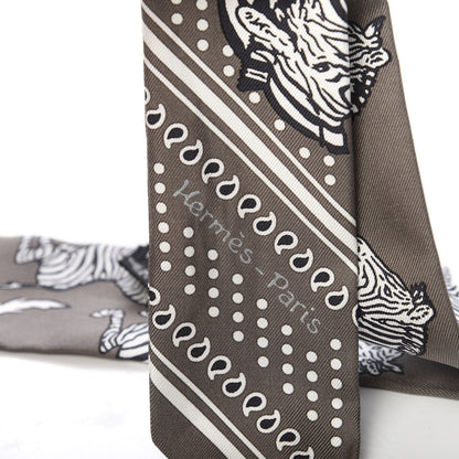 Hermes Silk Les Zebres Twilly Gris Taupe Black White 3 of 4