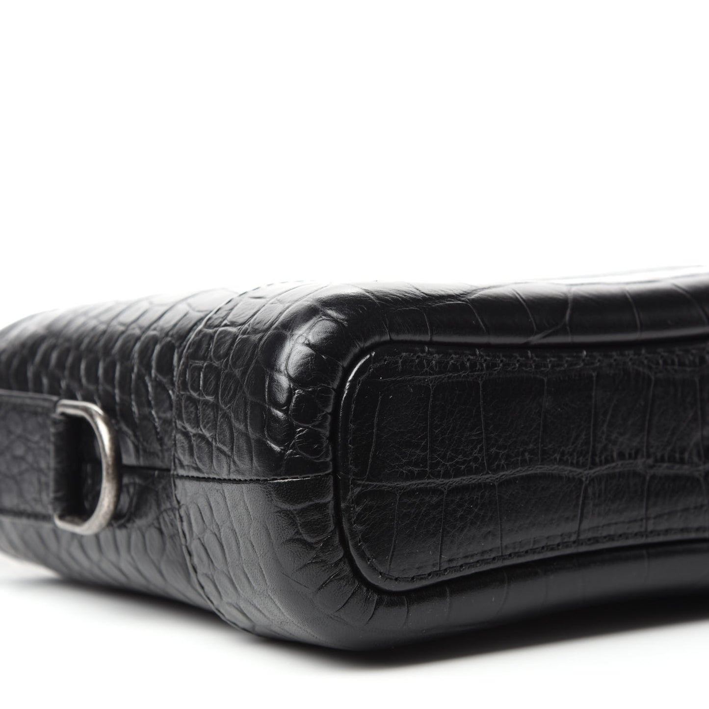 Calfskin Crocodile Embossed Small Gabrielle Cocodile Hobo Black