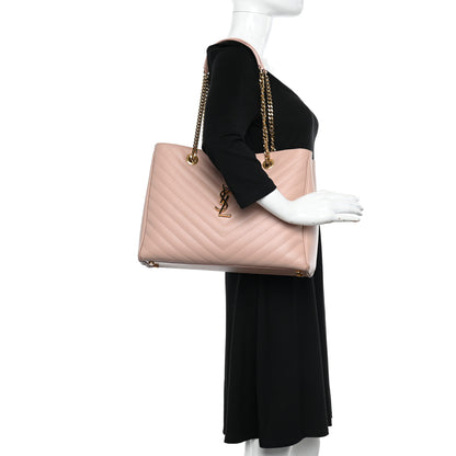 Saint Laurent Grain De Poudre Matelasse Chevron Large Monogram Shopping Bag Pale Pink 2 of 11