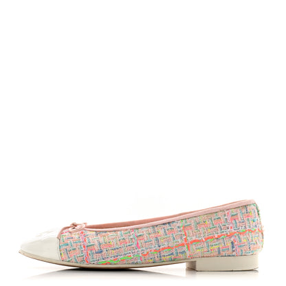 Chanel Tweed Patent Cap Toe Ballerina Flats 36 Pink White 1 of 11