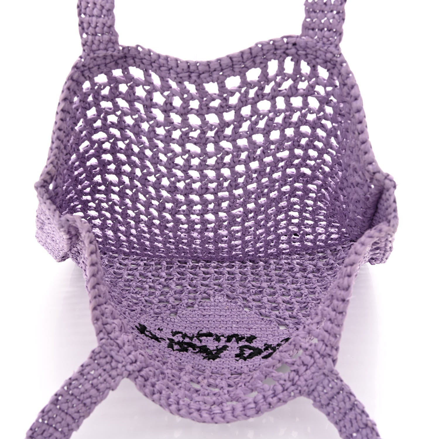 Prada Yarn Raffia Effect Crochet Logo Embroidered Tote Bag Lilium 5 of 10