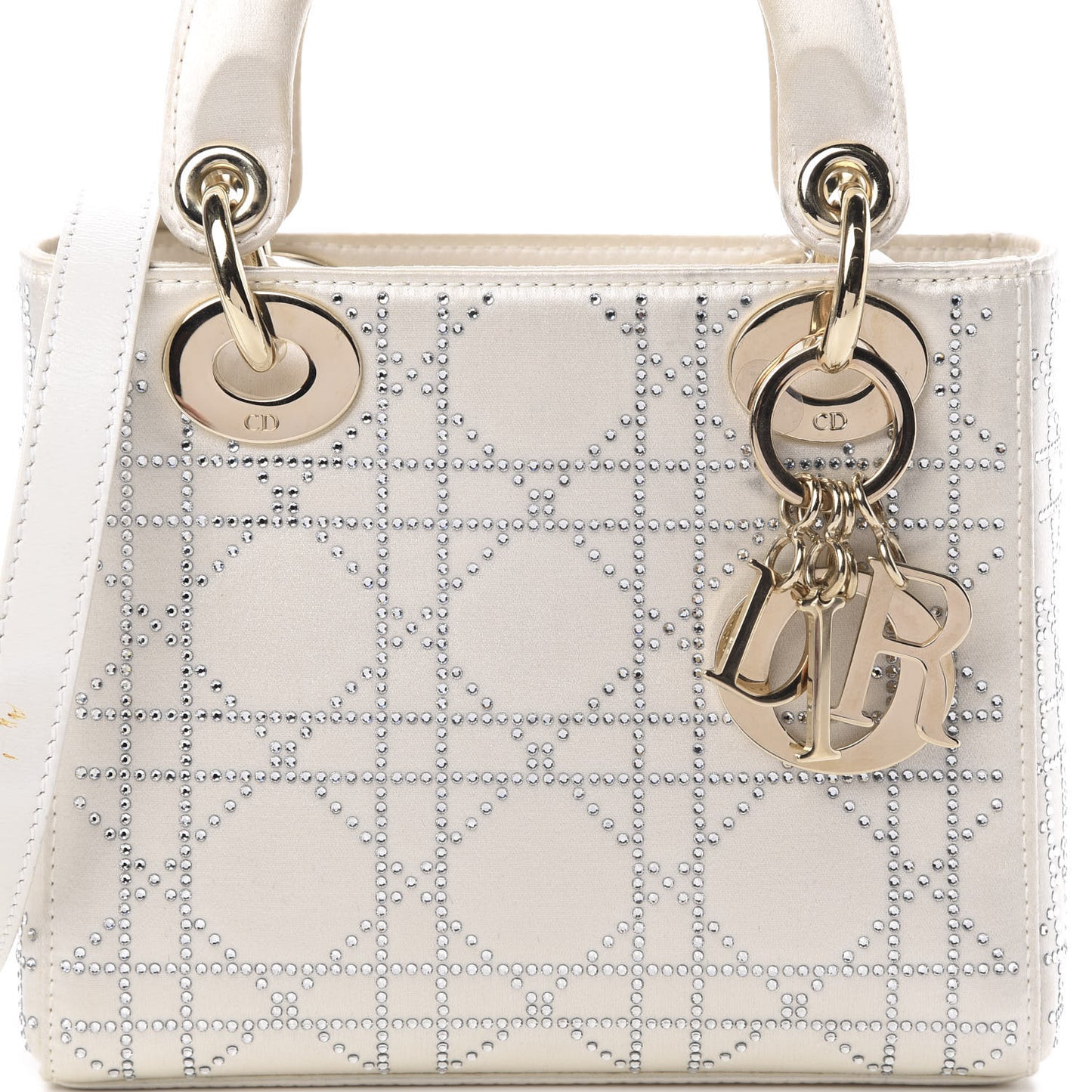 Satin Crystal Cannage Mini Lady Dior White