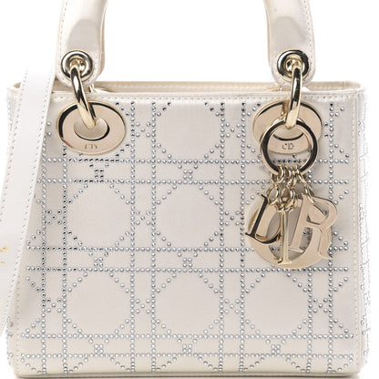 Christian Dior Satin Crystal Cannage Mini Lady Dior White 11 of 13