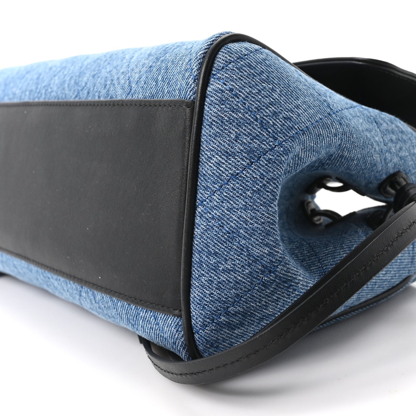 Calfskin Denim Stitched Urban Essentials Small Shopping Bag Blue Black