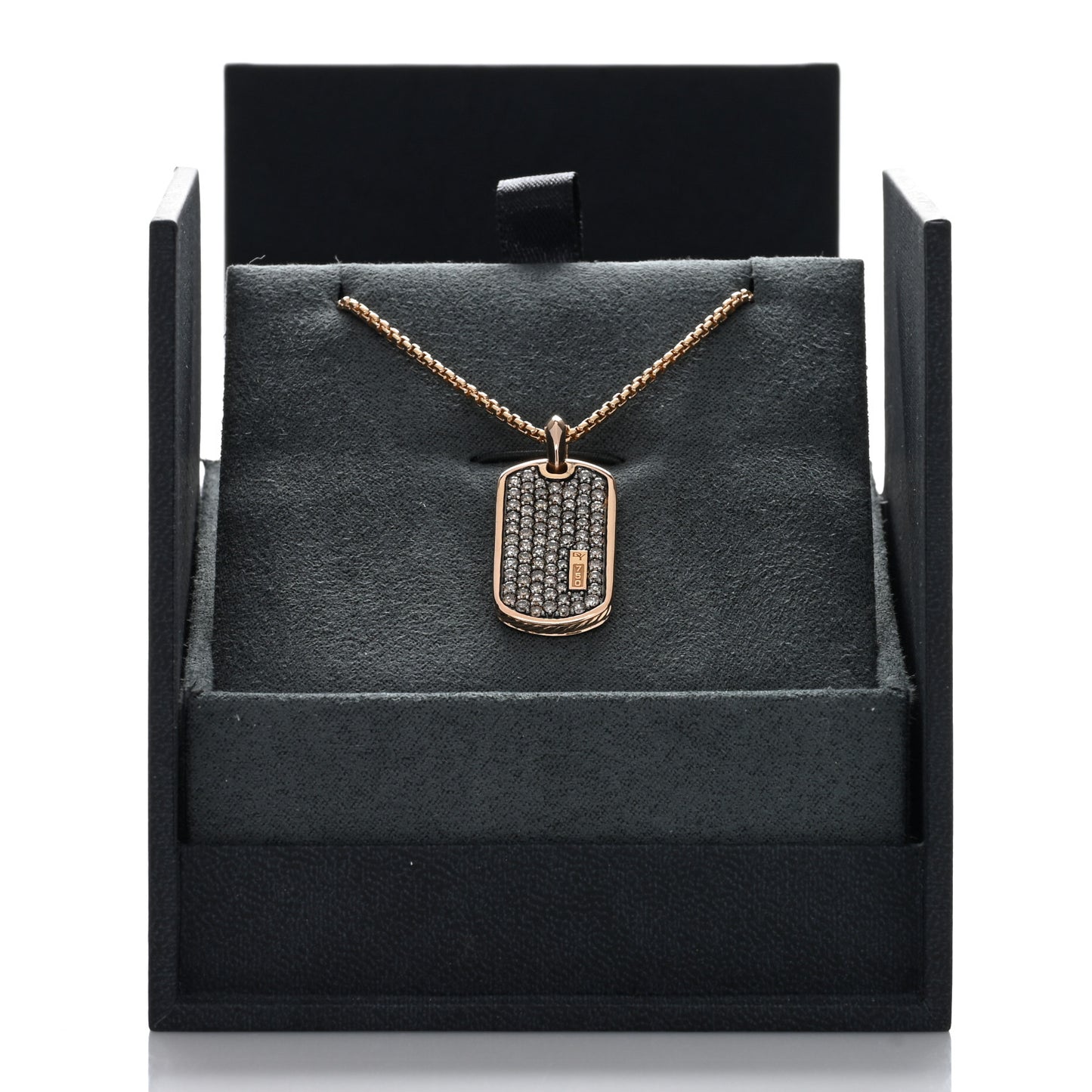 18K Rose Gold Cognac Diamond Dog Tag Pave Pendant Necklace