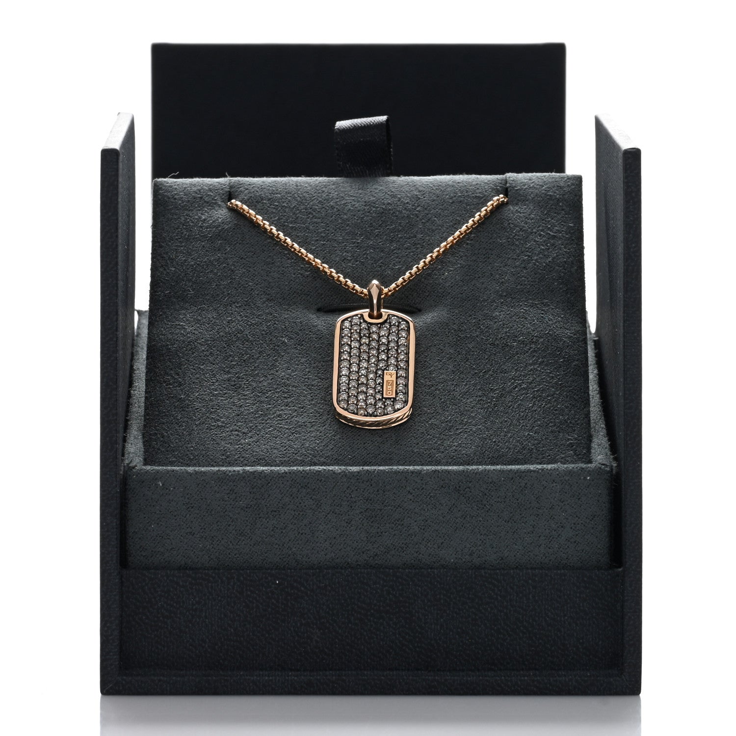 David Yurman 18K Rose Gold Cognac Diamond Dog Tag Pave Pendant Necklace 6 of 6