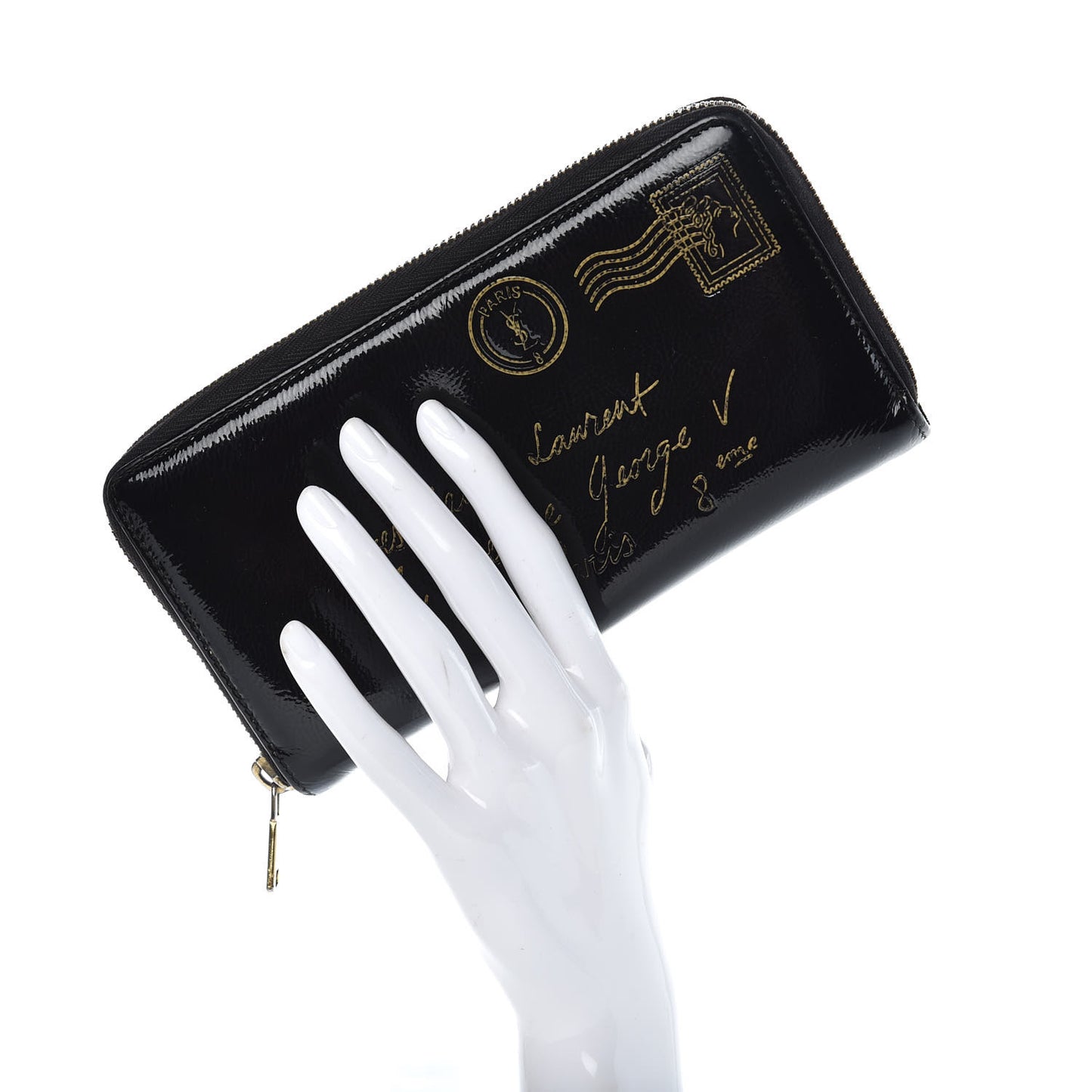 Patent Y Mail Zip Around Wallet Black